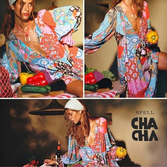Free People Spell & the Gypsy SZ SM Collective Patchwork Cha Cha Boho Midi Dress - Picture 4 of 15